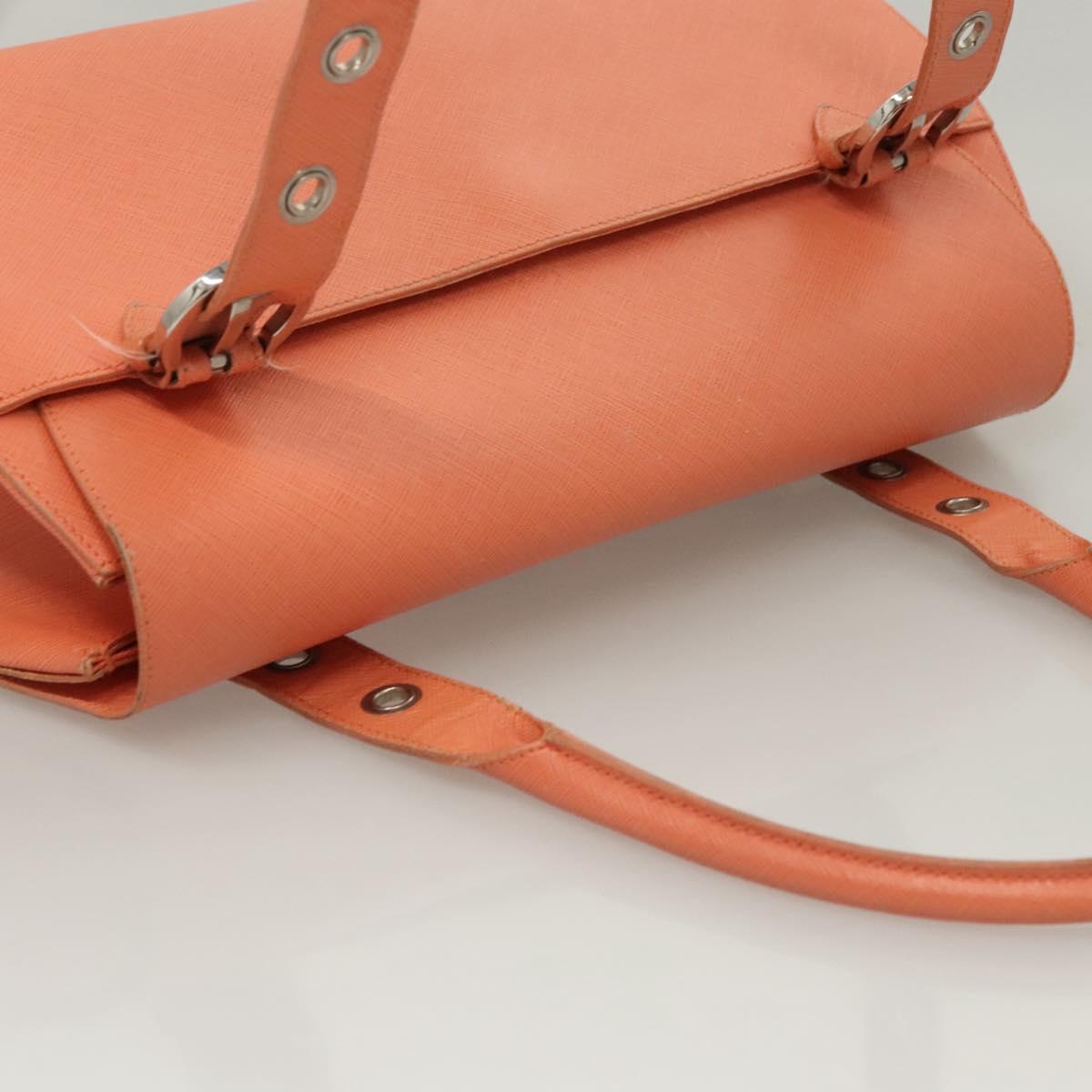 Salvatore Ferragamo Gancini Hand Bag Leather Orange Silver Auth 119985
