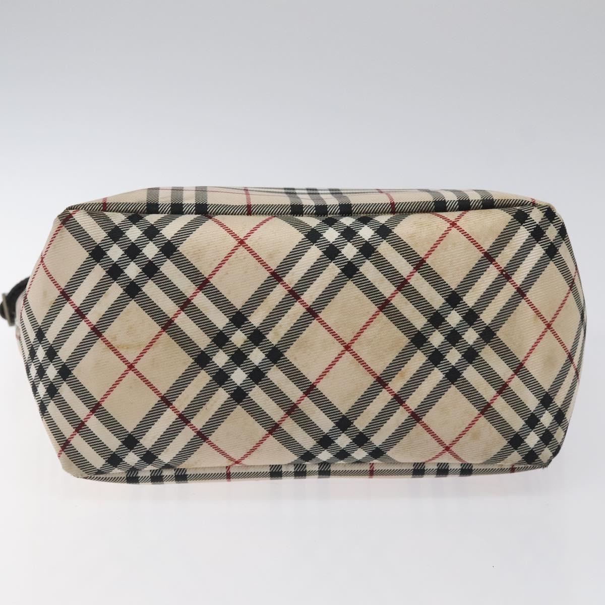 BURBERRY Nova Check Blue Label Tote Bag Canvas Beige Silver Auth 119986