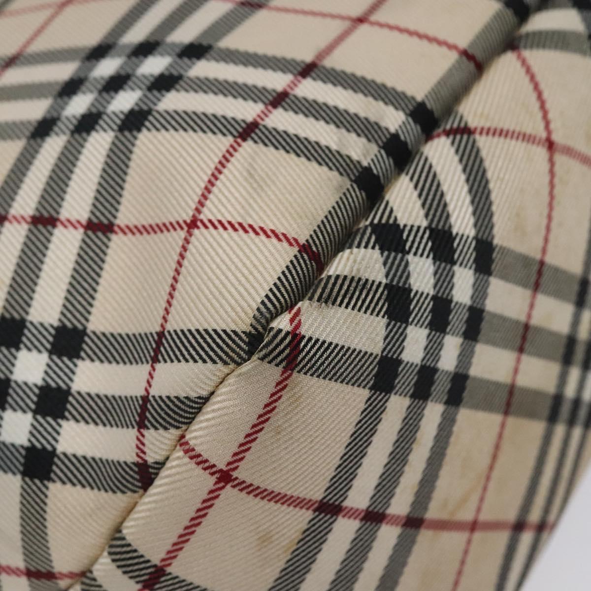 BURBERRY Nova Check Blue Label Tote Bag Canvas Beige Silver Auth 119986