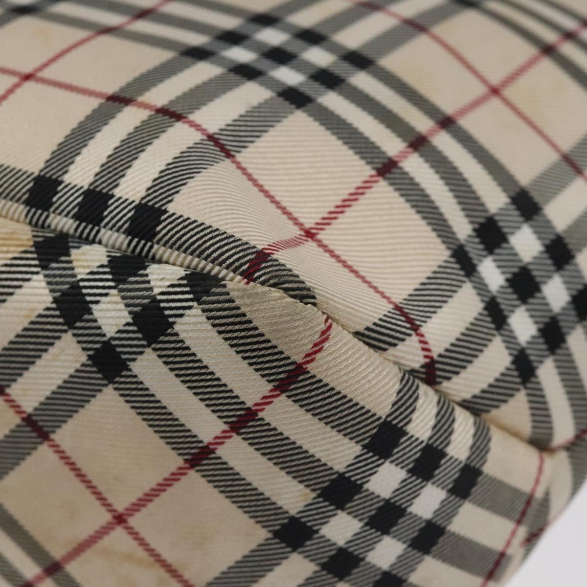 BURBERRY Nova Check Blue Label Tote Bag Canvas Beige Silver Auth 119986