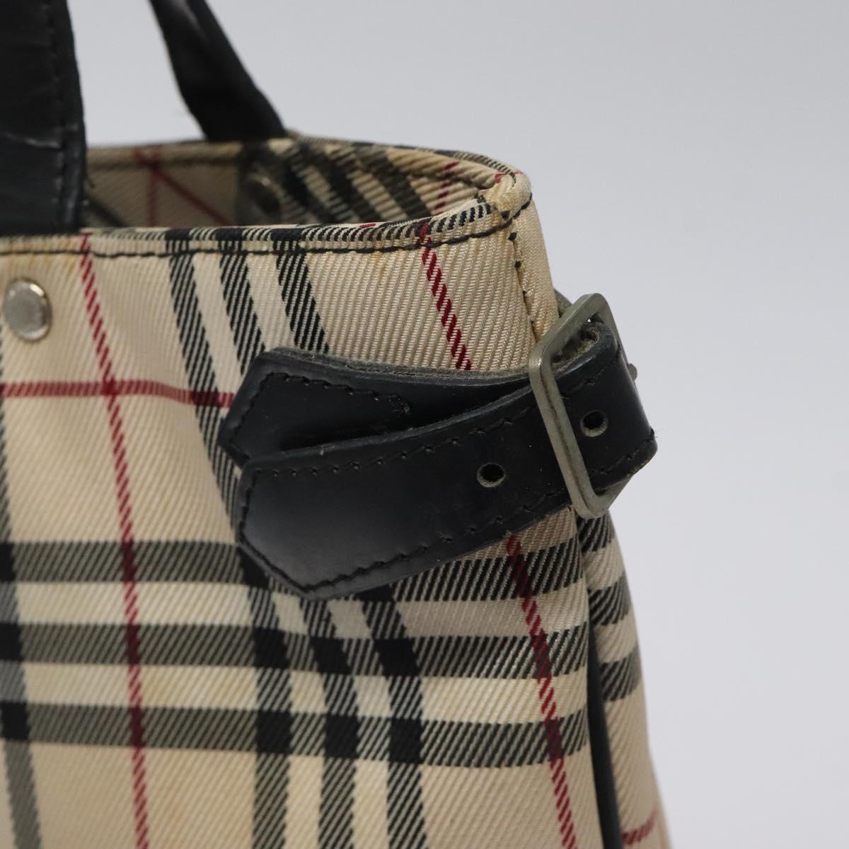 BURBERRY Nova Check Blue Label Tote Bag Canvas Beige Silver Auth 119986
