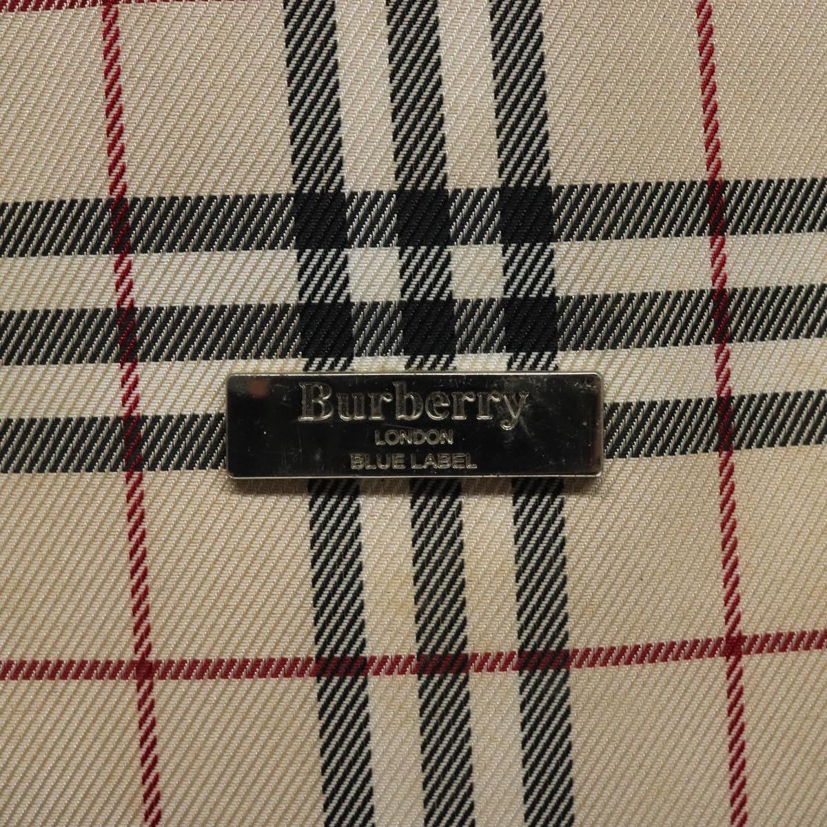 BURBERRY Nova Check Blue Label Tote Bag Canvas Beige Silver Auth 119986