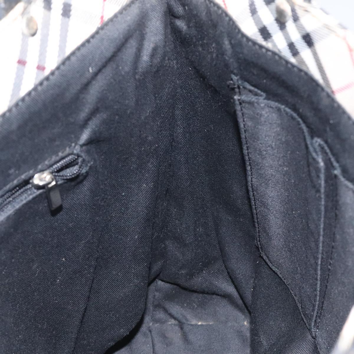 BURBERRY Nova Check Blue Label Tote Bag Canvas Beige Silver Auth 119986