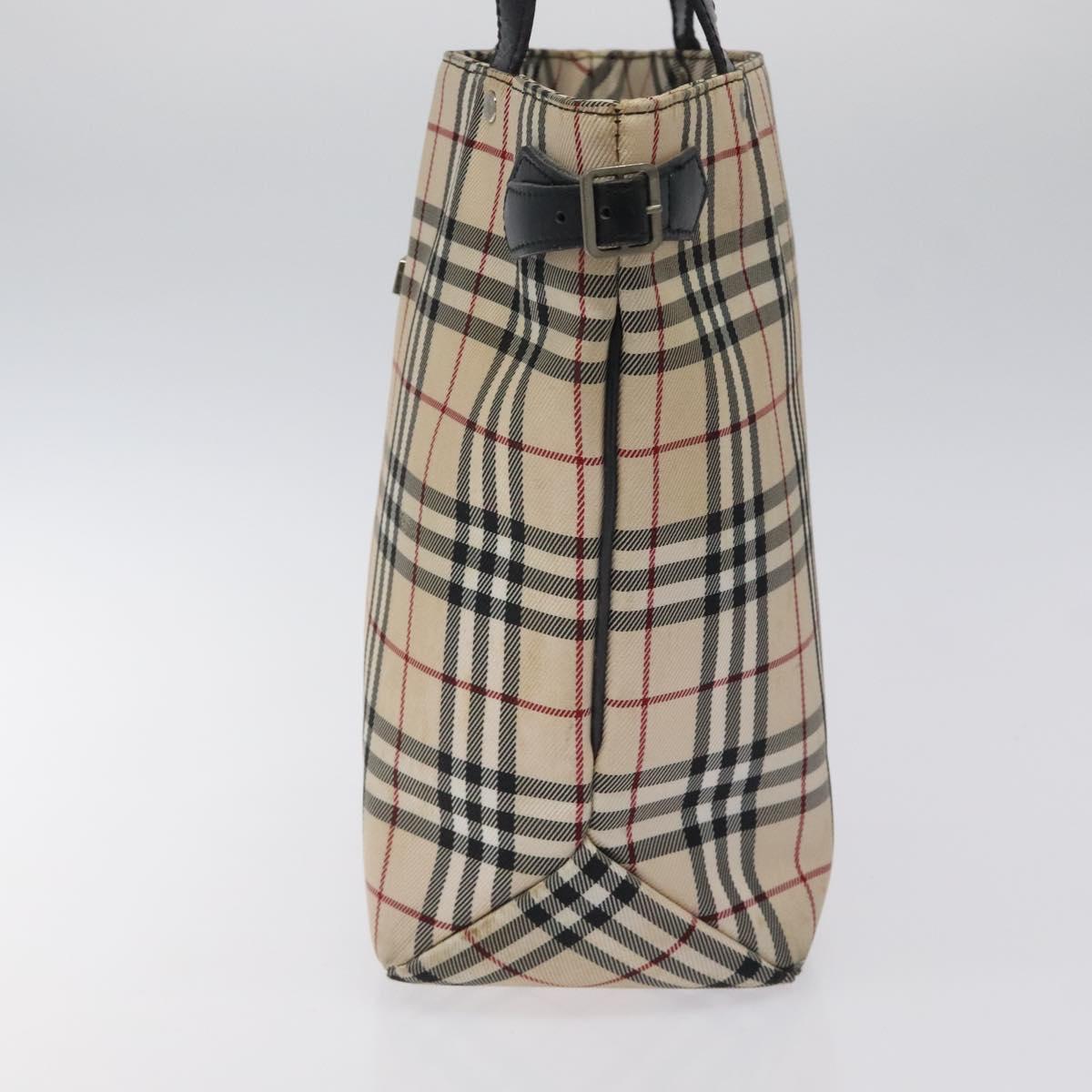 BURBERRY Nova Check Blue Label Tote Bag Canvas Beige Silver Auth 119986