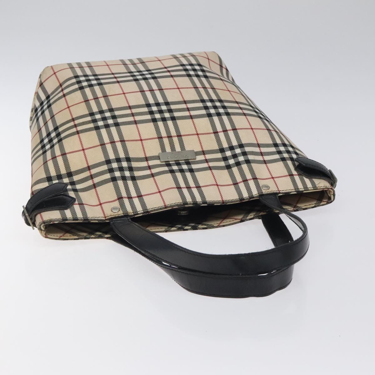BURBERRY Nova Check Blue Label Tote Bag Canvas Beige Silver Auth 119986