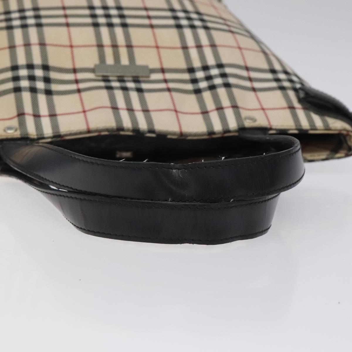 BURBERRY Nova Check Blue Label Tote Bag Canvas Beige Silver Auth 119986