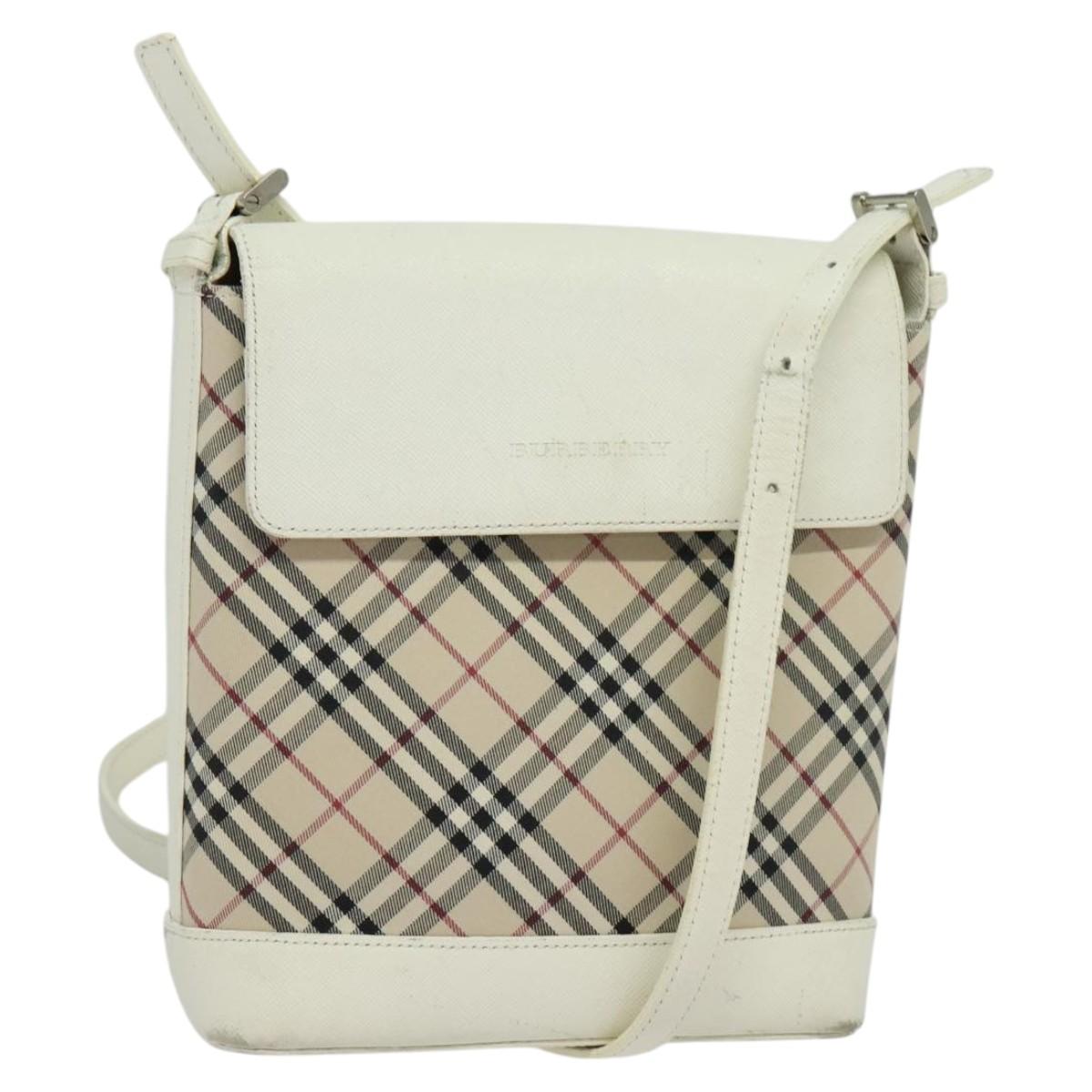 BURBERRY Nova Check Shoulder Bag Canvas Beige Silver Auth 120041