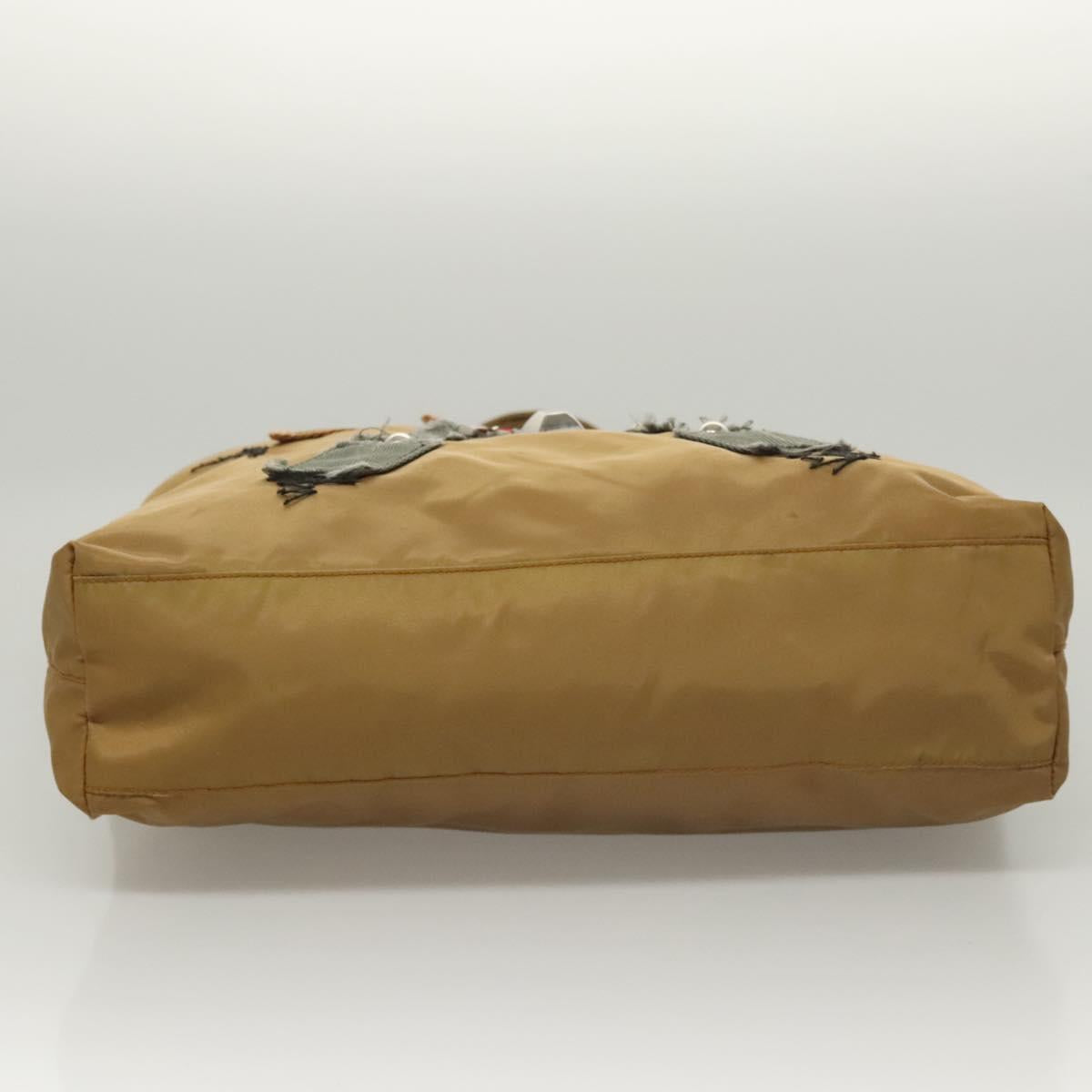 PRADA Tote Bag Nylon Khaki Silver Auth 120103