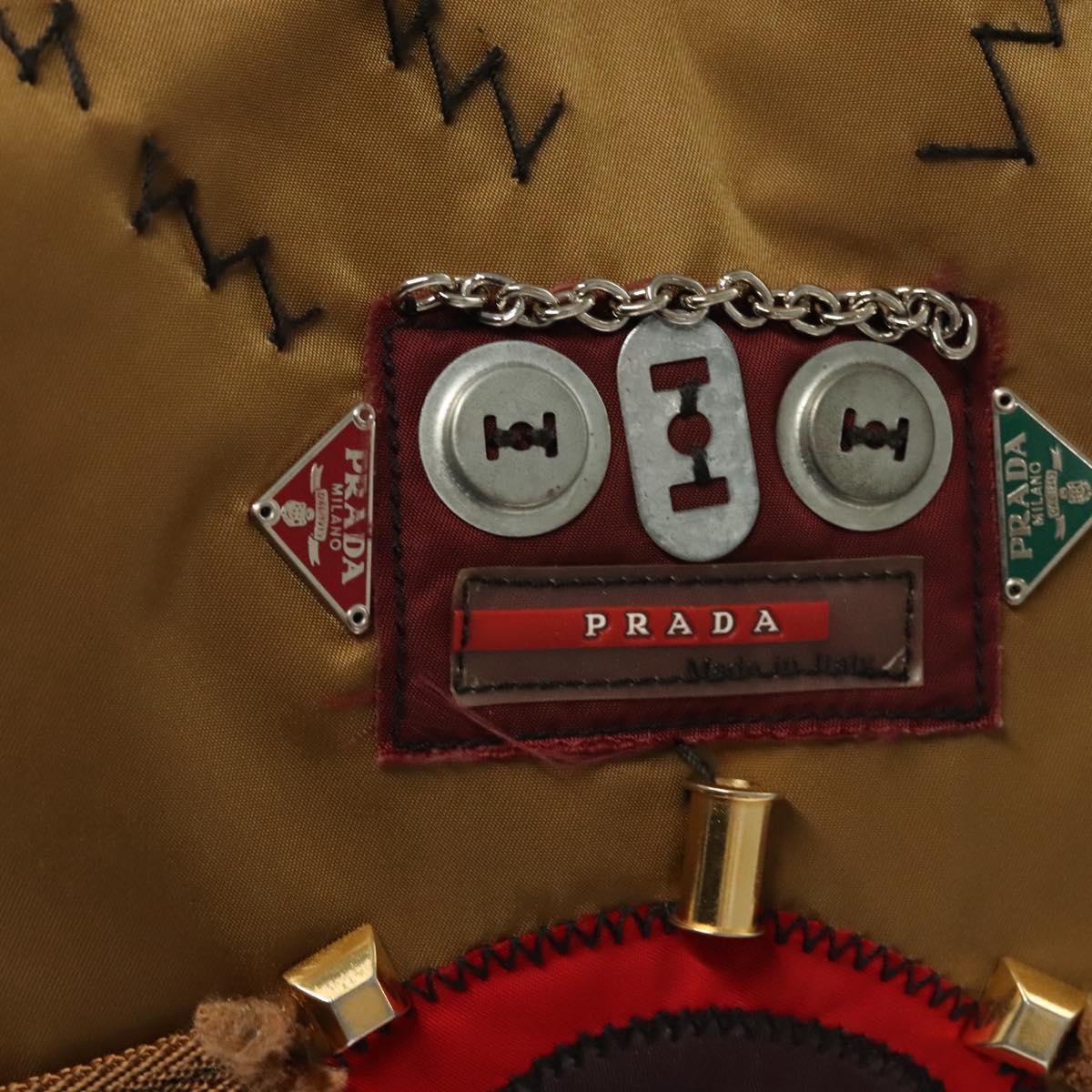 PRADA Tote Bag Nylon Khaki Silver Auth 120103