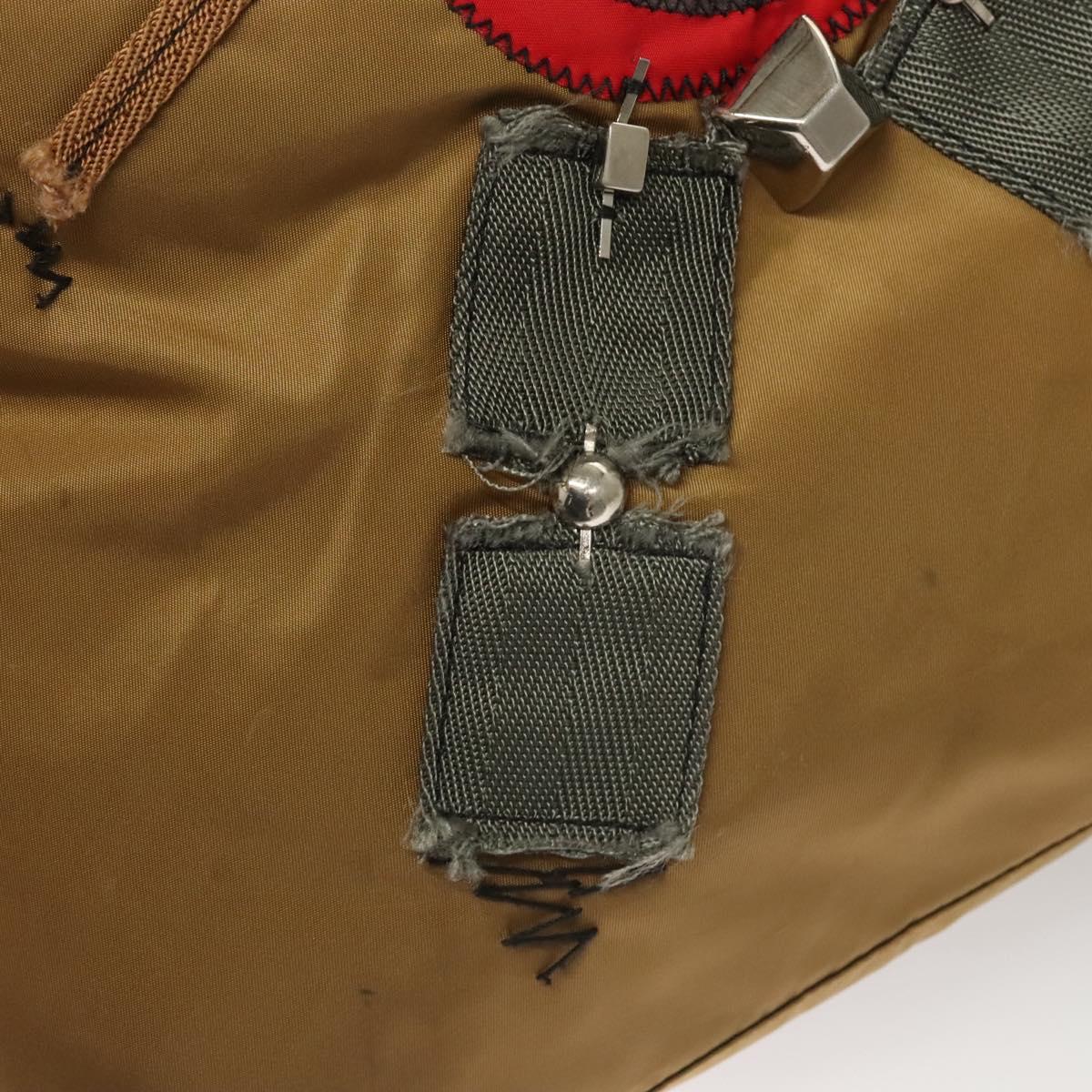 PRADA Tote Bag Nylon Khaki Silver Auth 120103