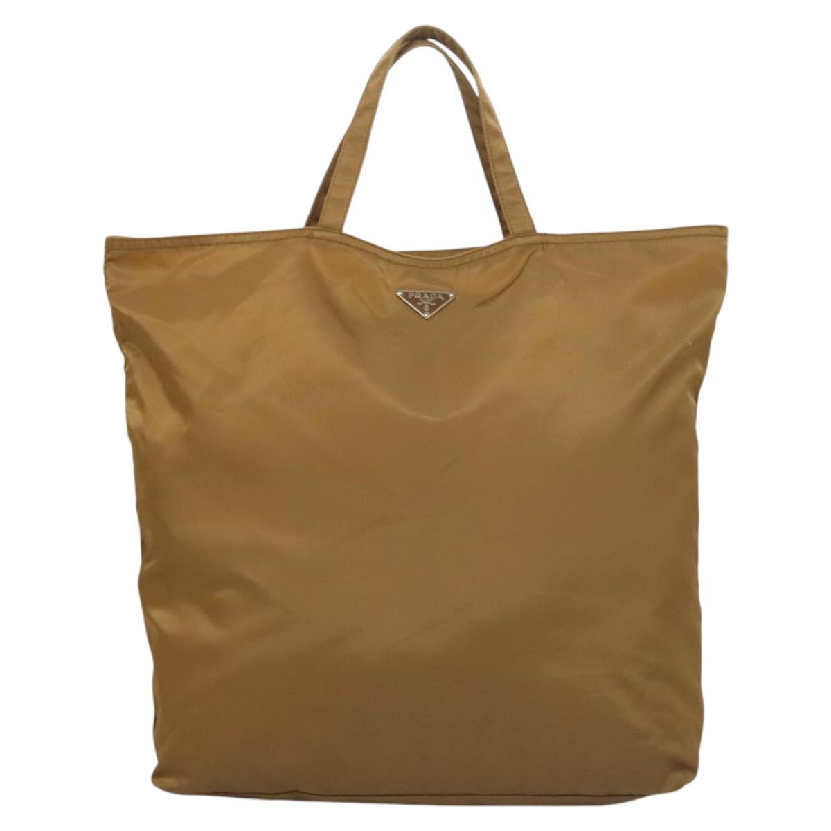PRADA Tote Bag Nylon Khaki Silver Auth 120103