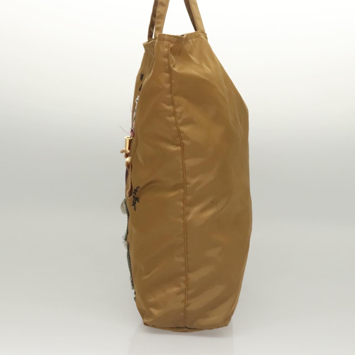 PRADA Tote Bag Nylon Khaki Silver Auth 120103