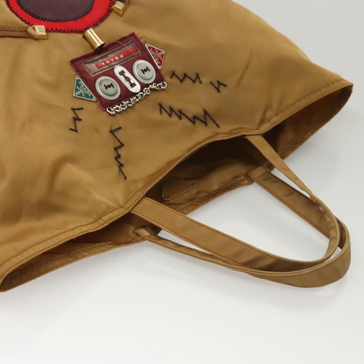 PRADA Tote Bag Nylon Khaki Silver Auth 120103