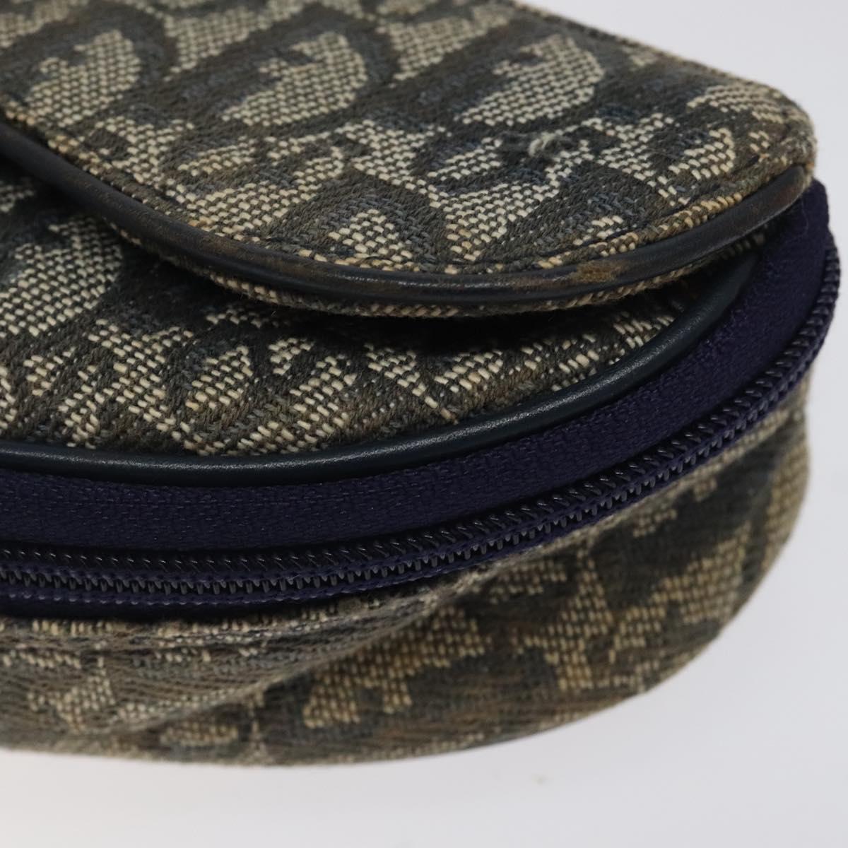 Christian Dior Trotter Canvas Saddle Pouch Navy Gold Auth 120108