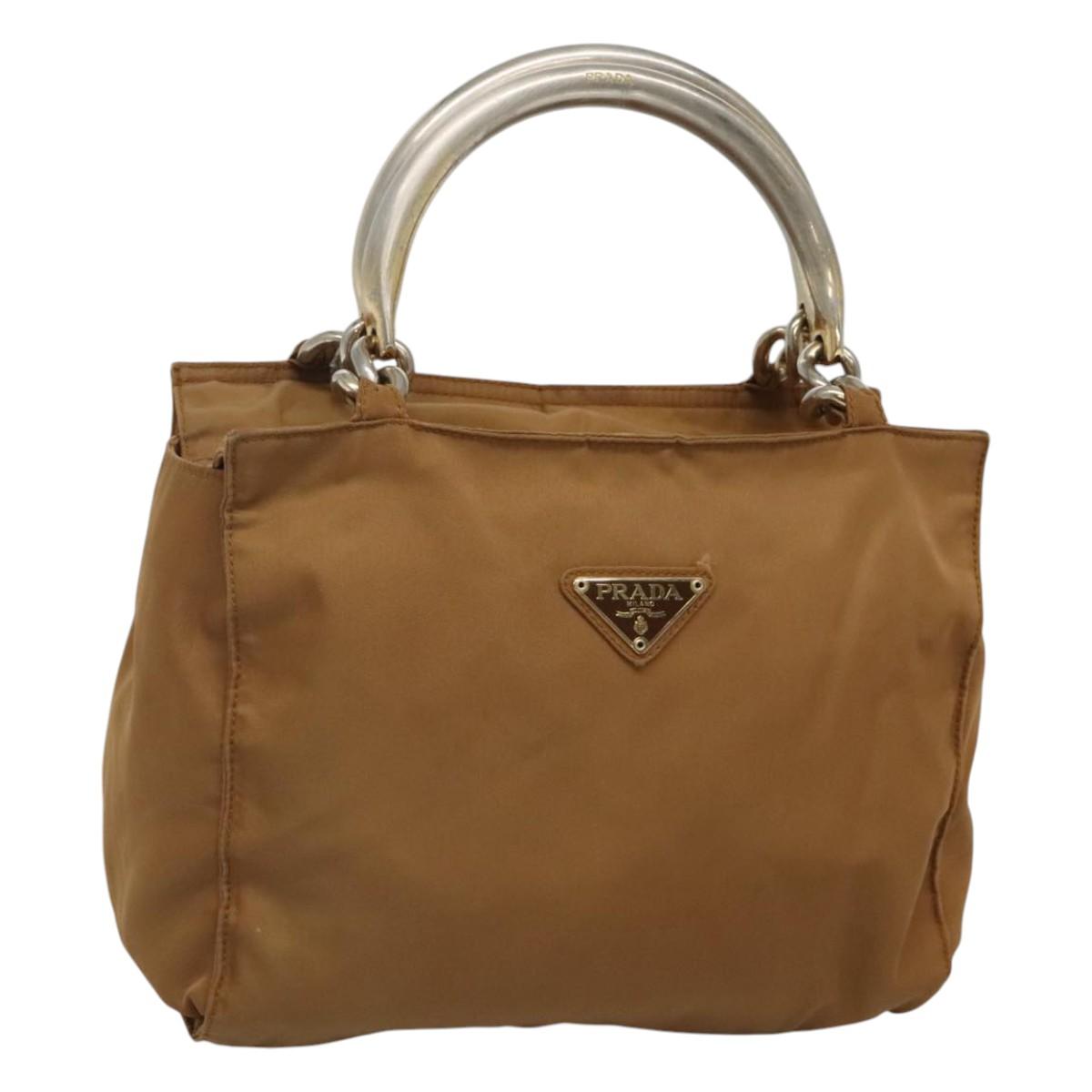 PRADA Hand Bag Nylon Brown Gold Auth 120116