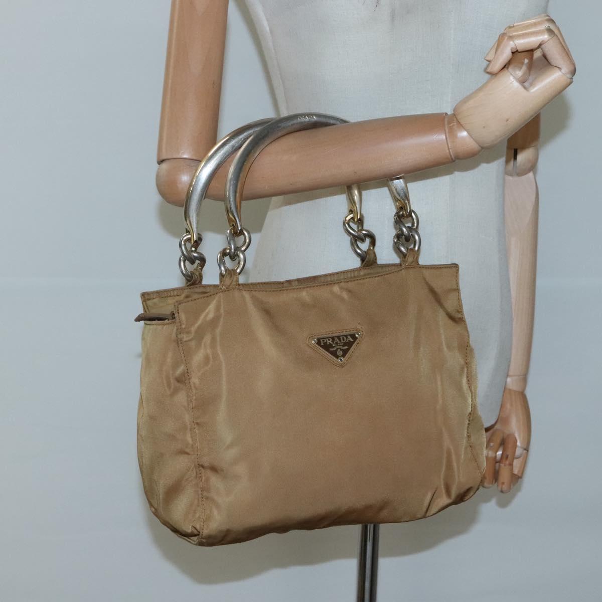 PRADA Hand Bag Nylon Brown Gold Auth 120116
