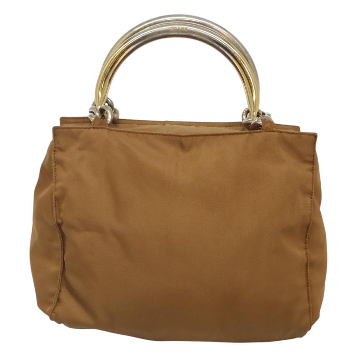 PRADA Hand Bag Nylon Brown Gold Auth 120116