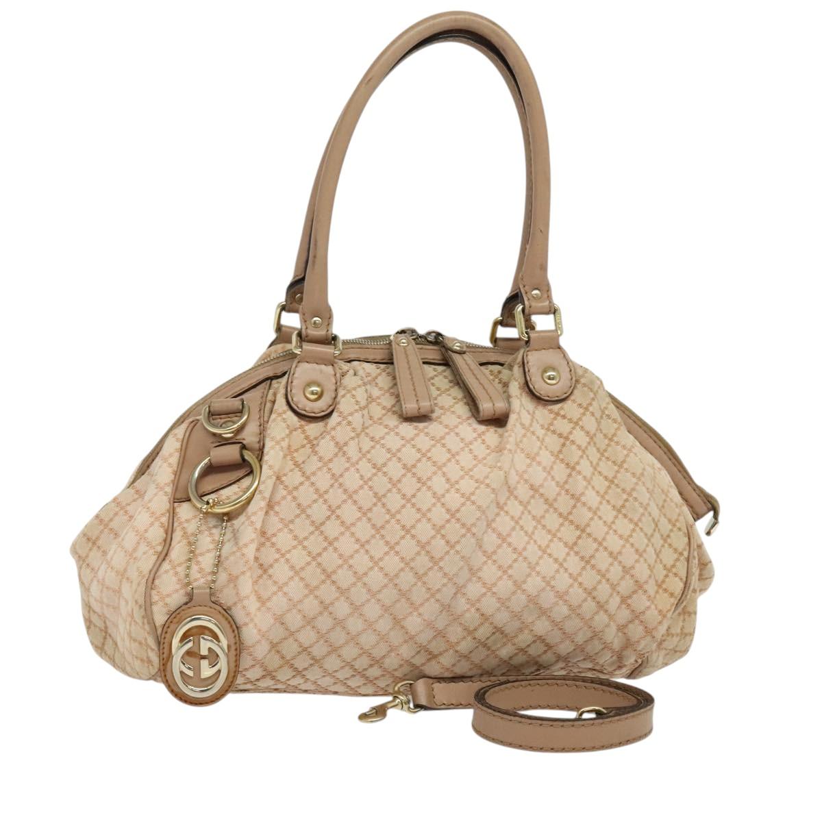 GUCCI Diamante Hand Bag Canvas 2way Beige Gold 223974 Auth 120126