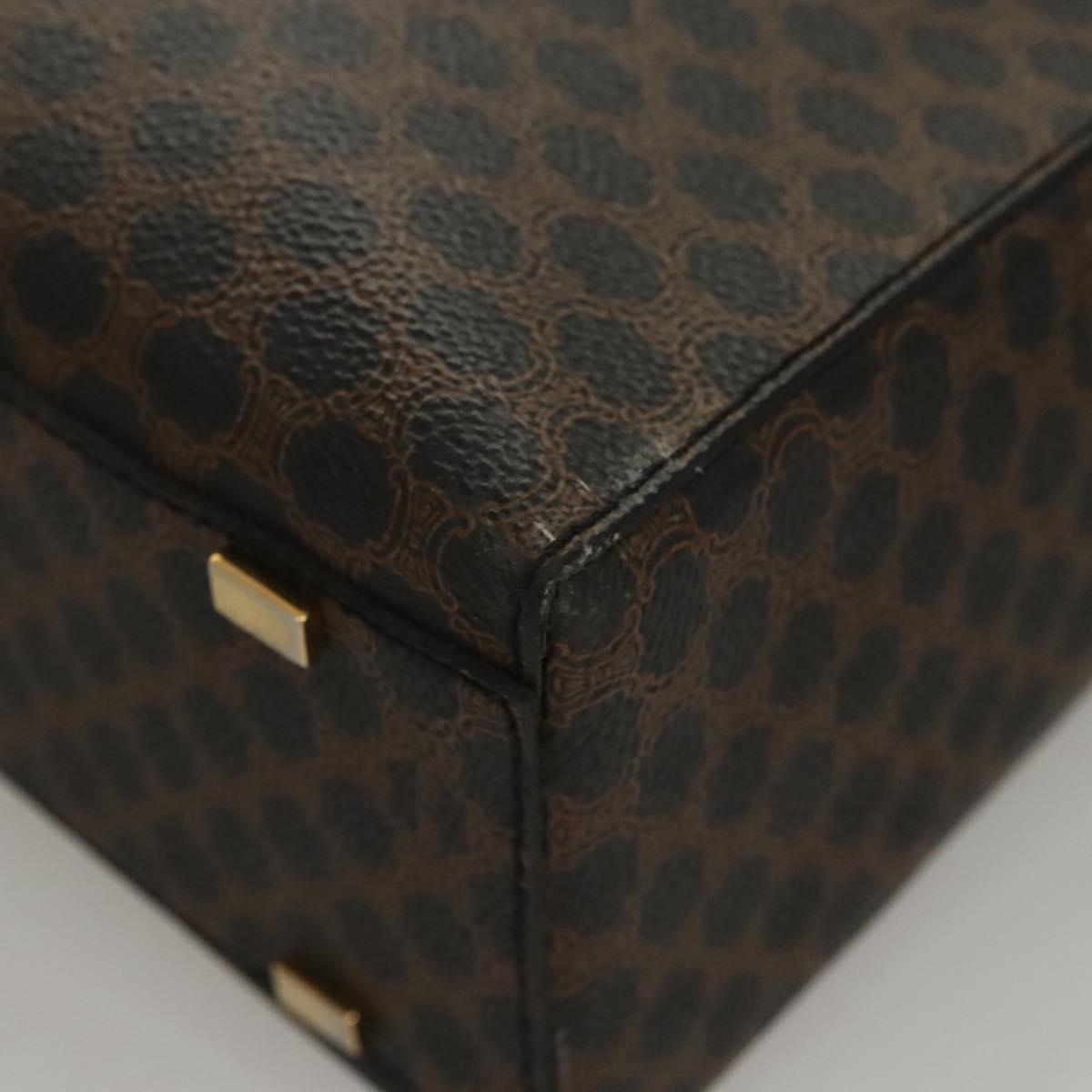 CELINE Macadam Canvas Hand Bag PVC Leather 2way Black Gold Auth 120130