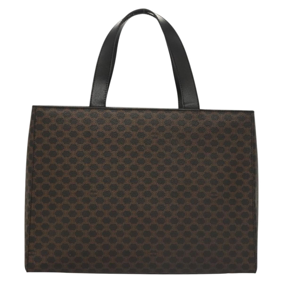 CELINE Macadam Canvas Hand Bag PVC Leather 2way Black Gold Auth 120130