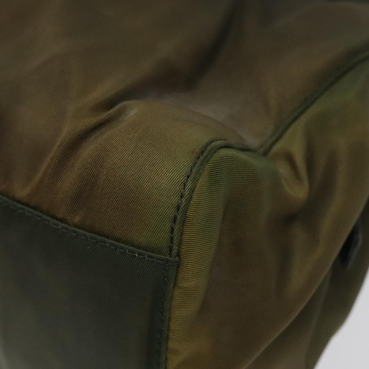 PRADA Chain Shoulder Bag Nylon Khaki Silver Auth 120140