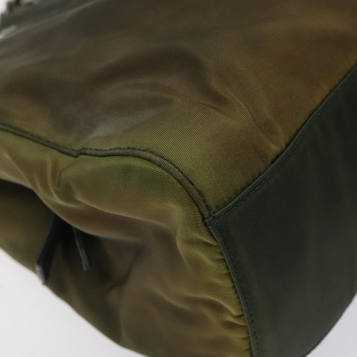 PRADA Chain Shoulder Bag Nylon Khaki Silver Auth 120140