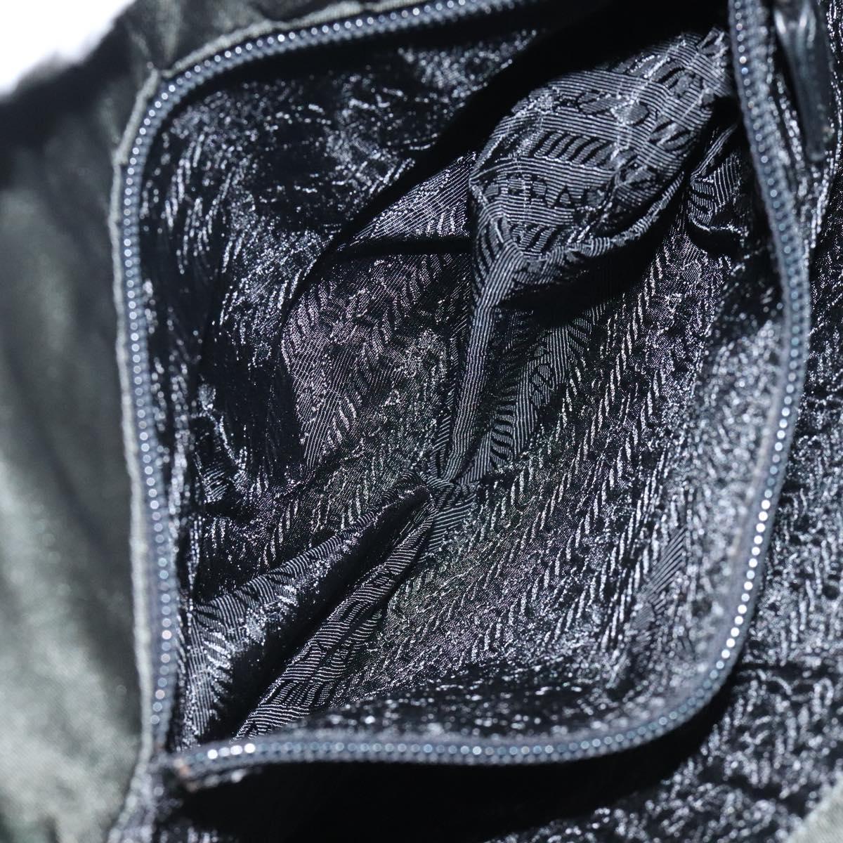 PRADA Chain Shoulder Bag Nylon Khaki Silver Auth 120140