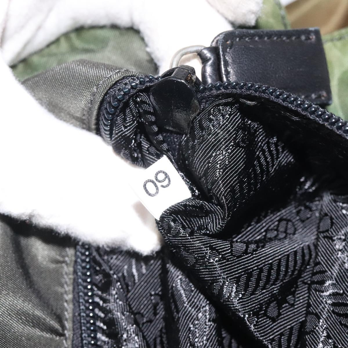 PRADA Chain Shoulder Bag Nylon Khaki Silver Auth 120140