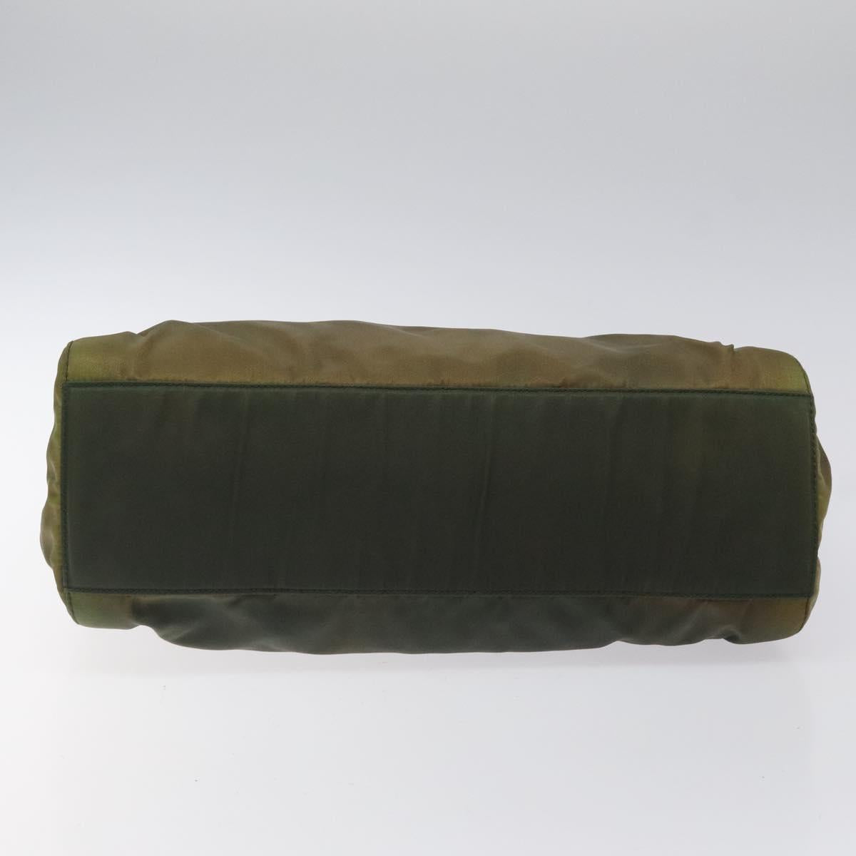 PRADA Chain Shoulder Bag Nylon Khaki Silver Auth 120140