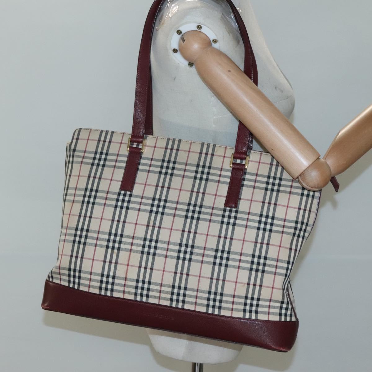 BURBERRY Nova Check Tote Bag Canvas Beige Gold Auth 120144