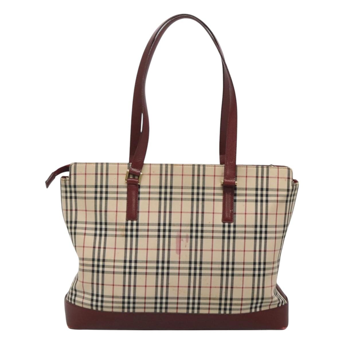 BURBERRY Nova Check Tote Bag Canvas Beige Gold Auth 120144