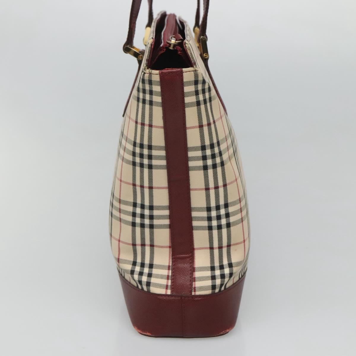 BURBERRY Nova Check Tote Bag Canvas Beige Gold Auth 120144