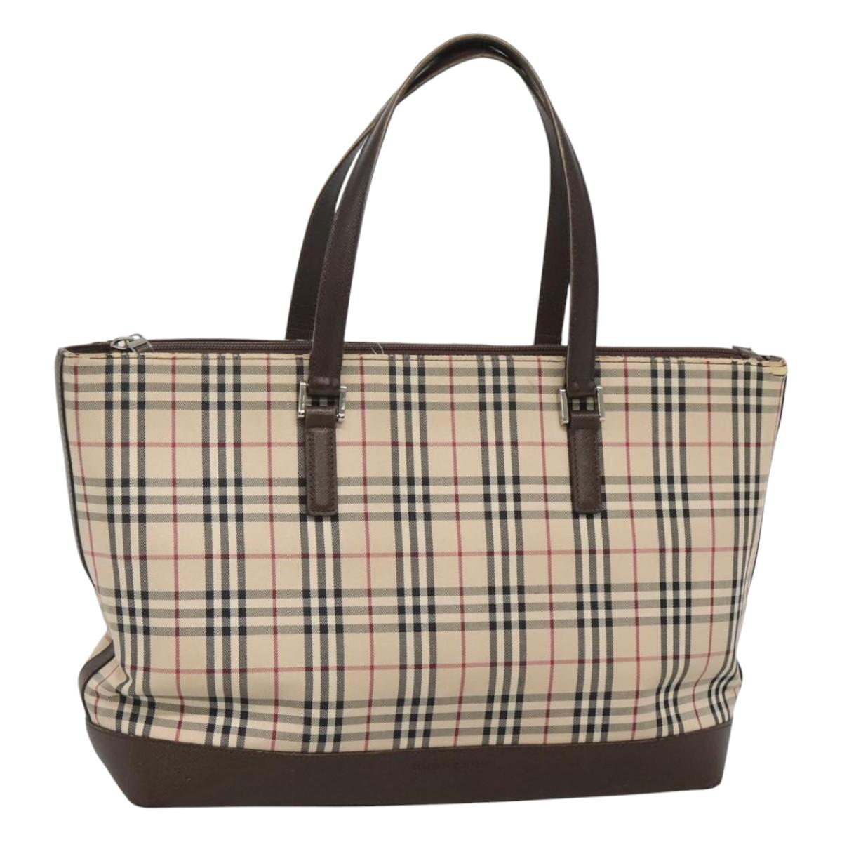 BURBERRY Nova Check Tote Bag Canvas Beige Silver Auth 120152
