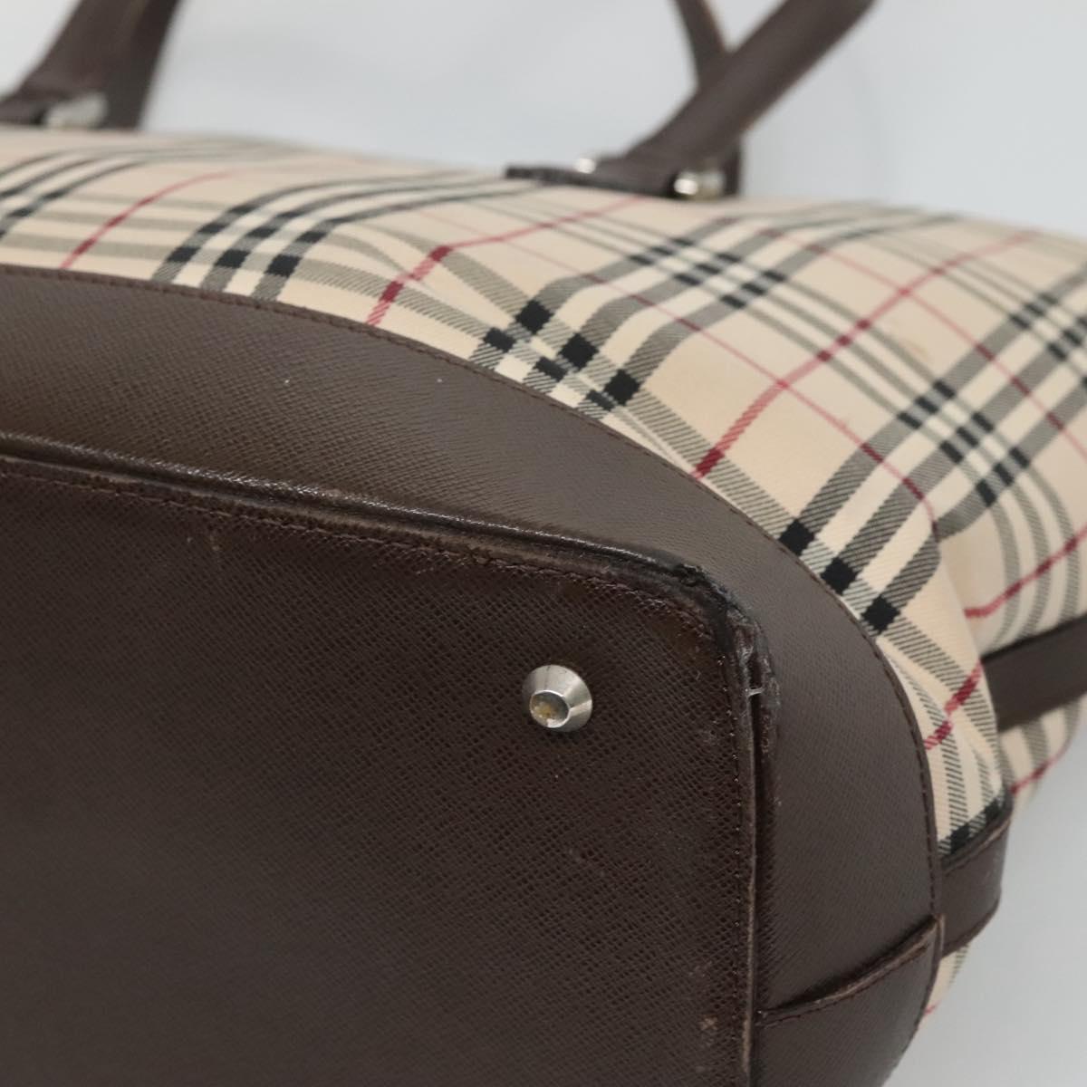 BURBERRY Nova Check Tote Bag Canvas Beige Silver Auth 120152