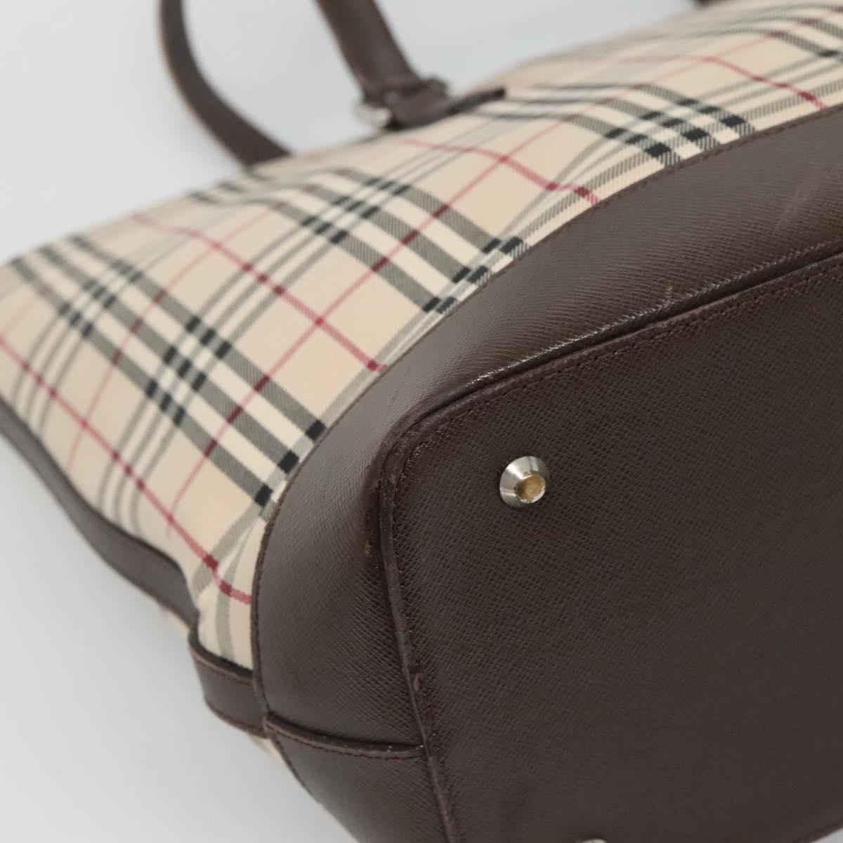 BURBERRY Nova Check Tote Bag Canvas Beige Silver Auth 120152