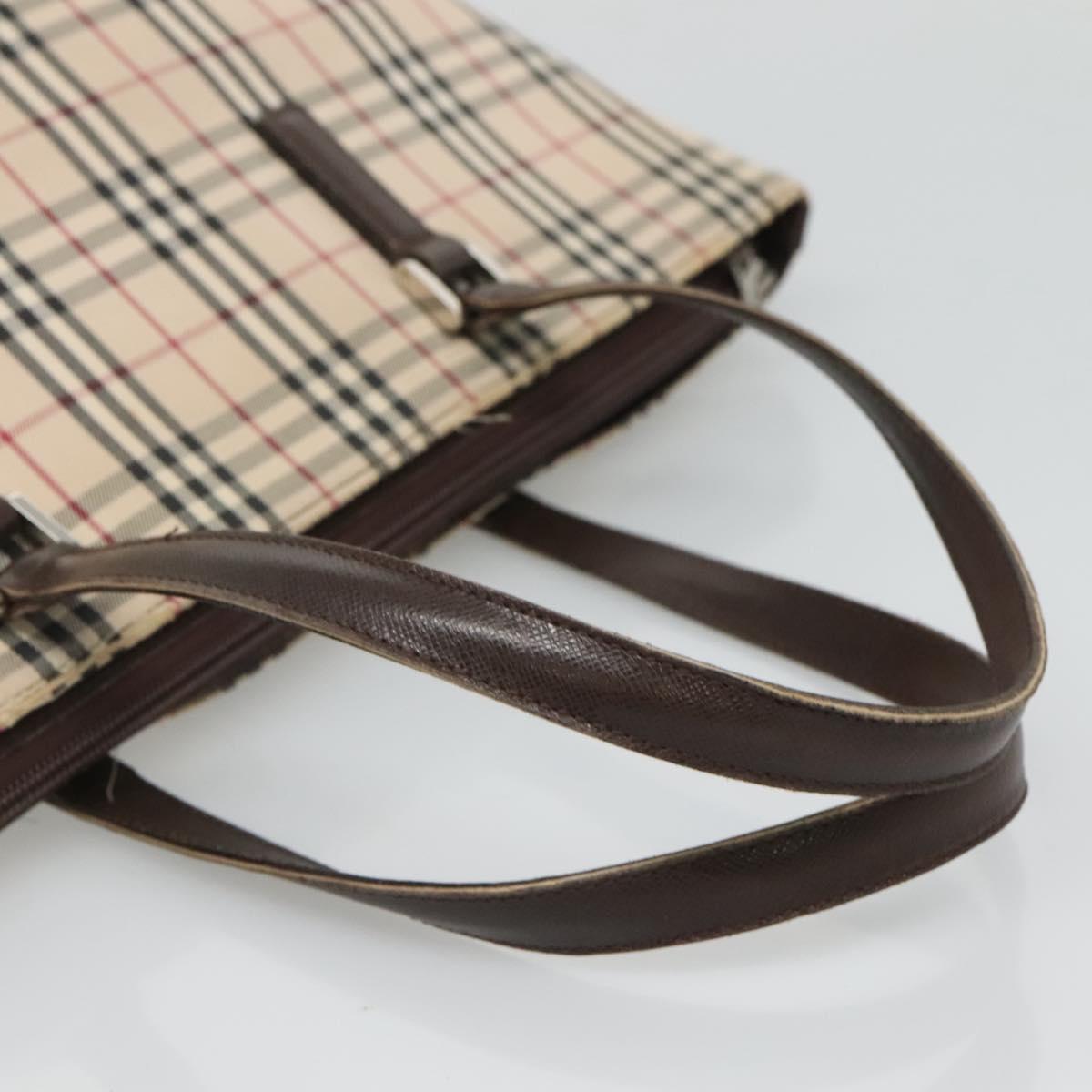 BURBERRY Nova Check Tote Bag Canvas Beige Silver Auth 120152