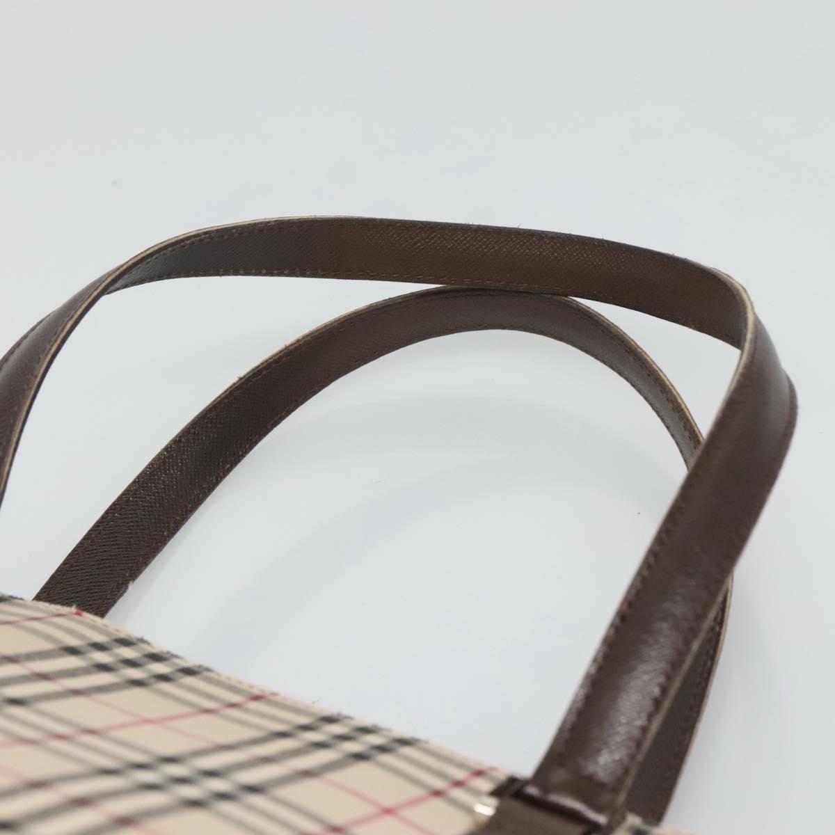 BURBERRY Nova Check Tote Bag Canvas Beige Silver Auth 120152