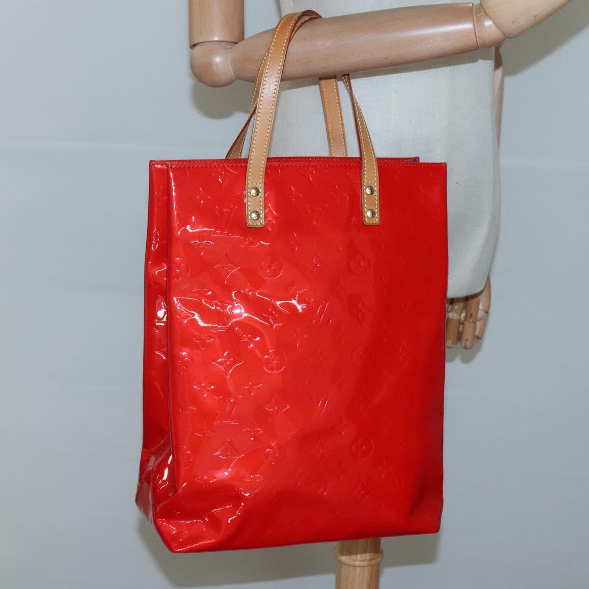 LOUIS VUITTON Monogram Vernis Reade MM Hand Bag Red Rouge M91086 LV Auth 120159