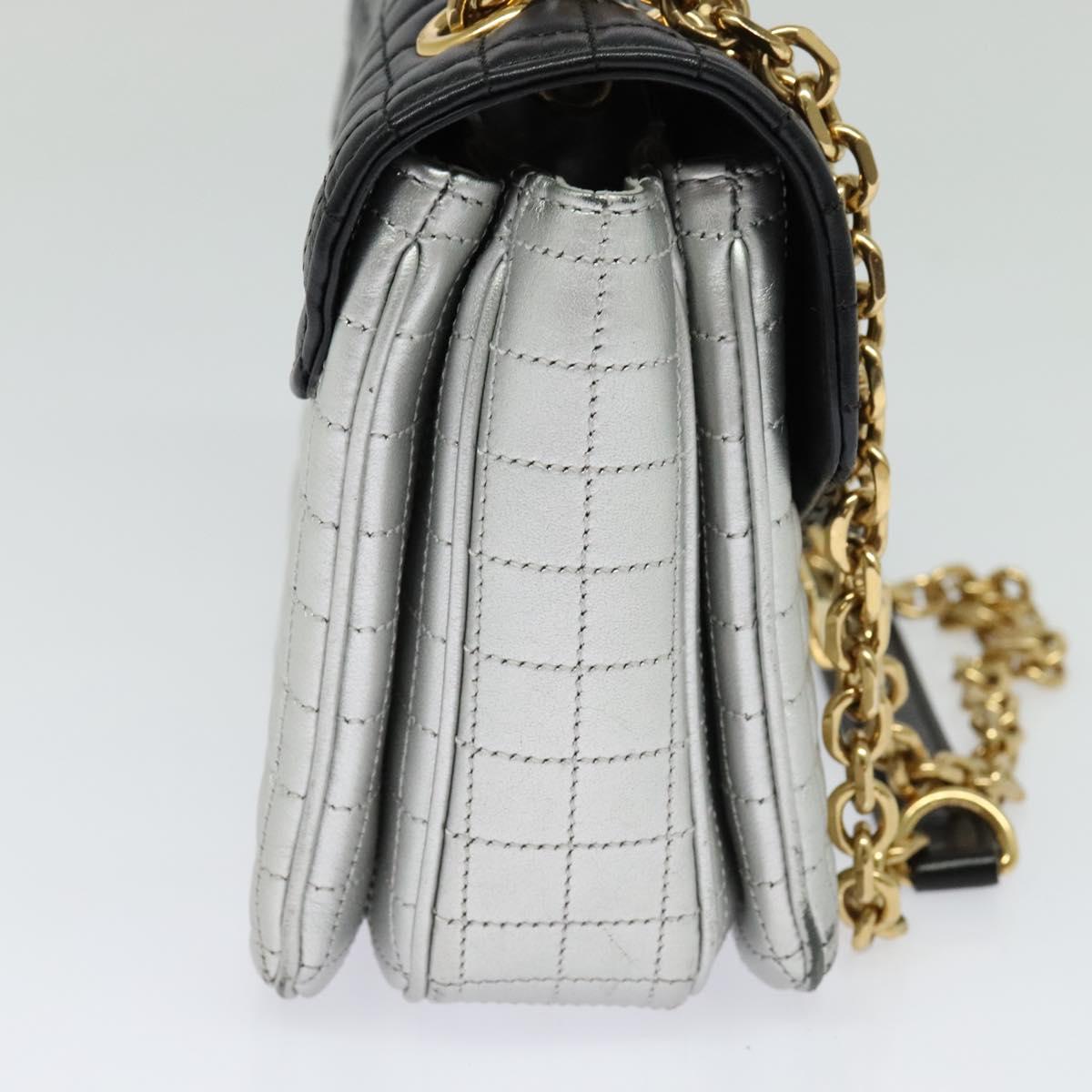 CELINE Chain Shoulder Bag Leather Silver Black gold Auth 120162