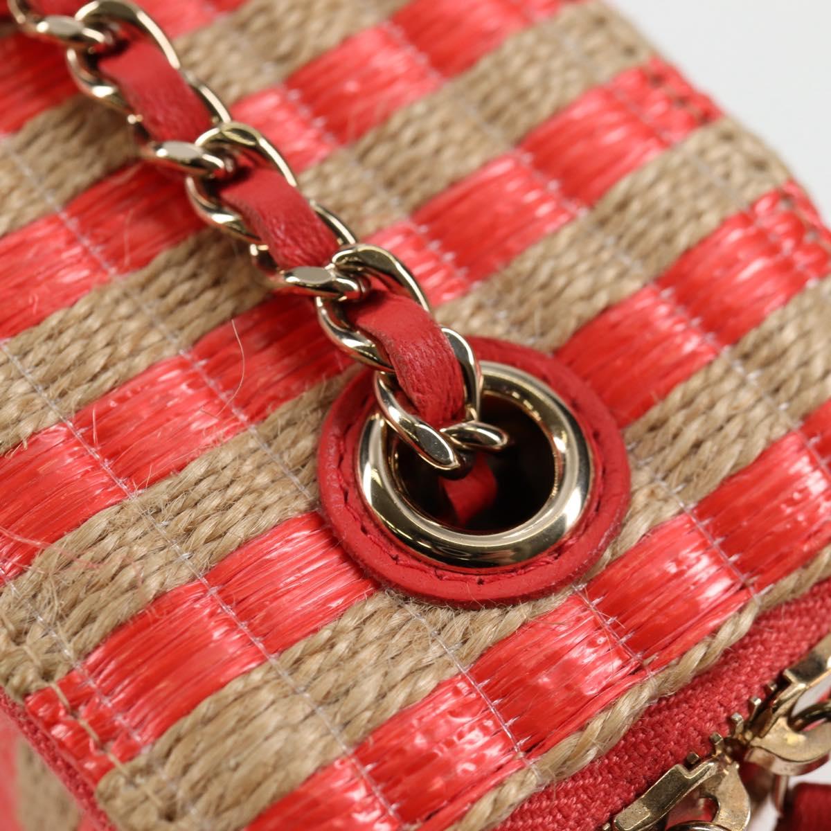 CHANEL Chain Shoulder Bag Straw Beige Gold CC Auth 120168AM