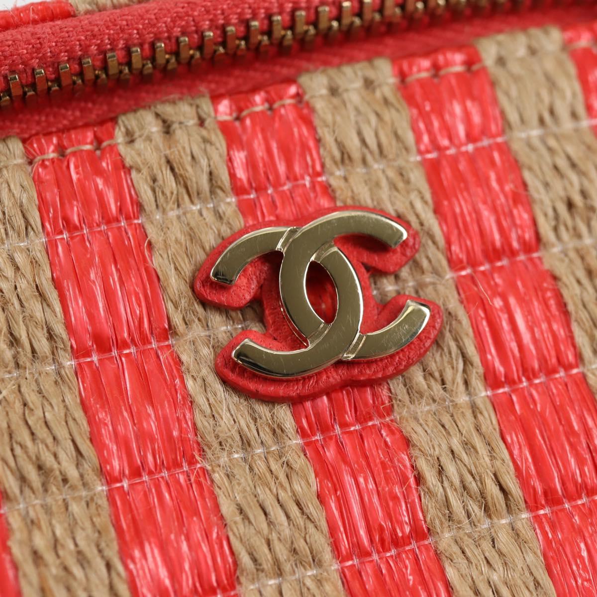 CHANEL Chain Shoulder Bag Straw Beige Gold CC Auth 120168AM