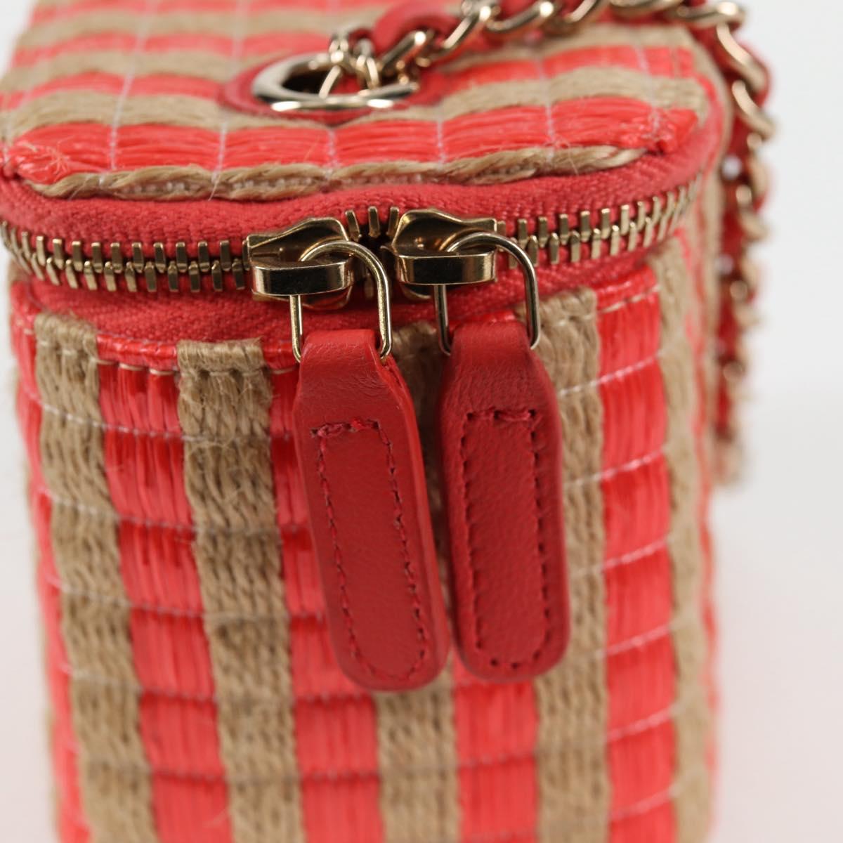 CHANEL Chain Shoulder Bag Straw Beige Gold CC Auth 120168SAM