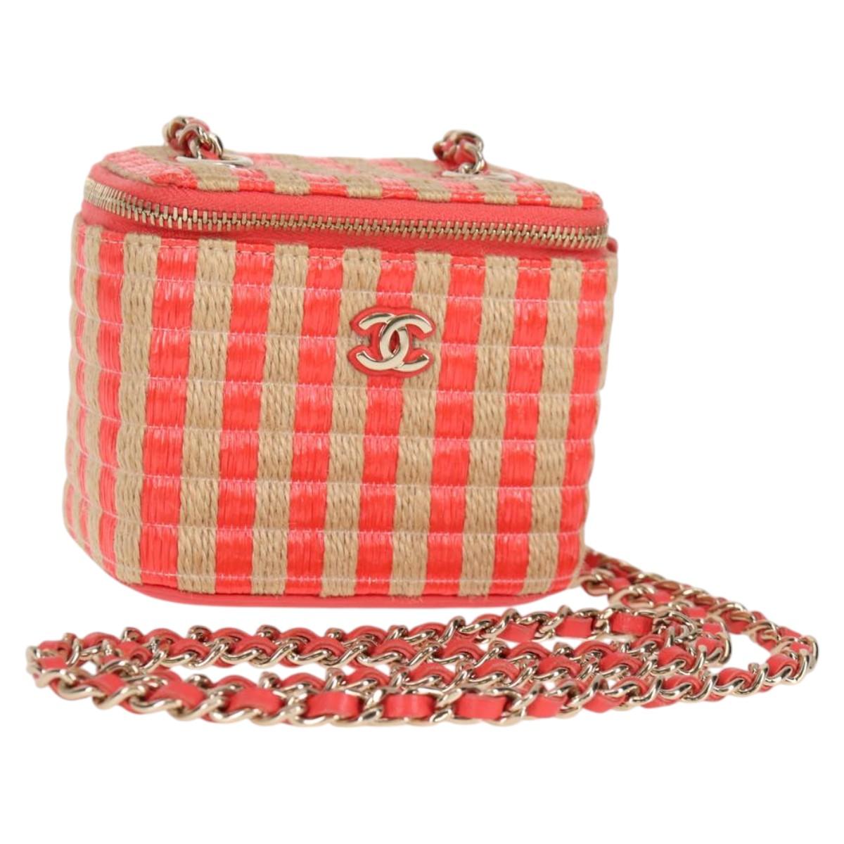 CHANEL Chain Shoulder Bag Straw Beige Gold CC Auth 120168SAM