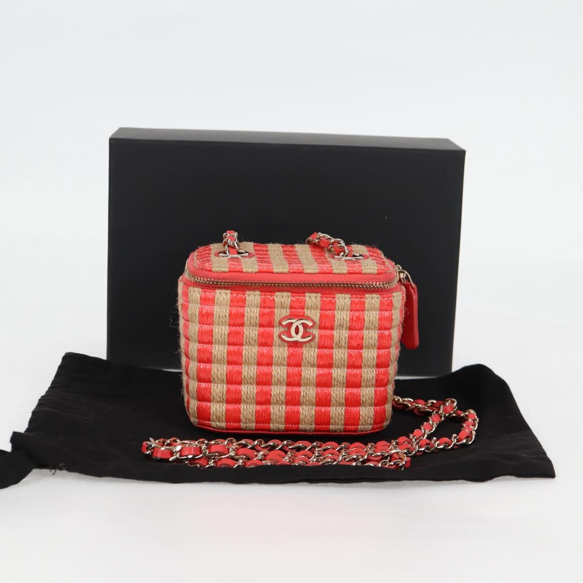 CHANEL Chain Shoulder Bag Straw Beige Gold CC Auth 120168SAM