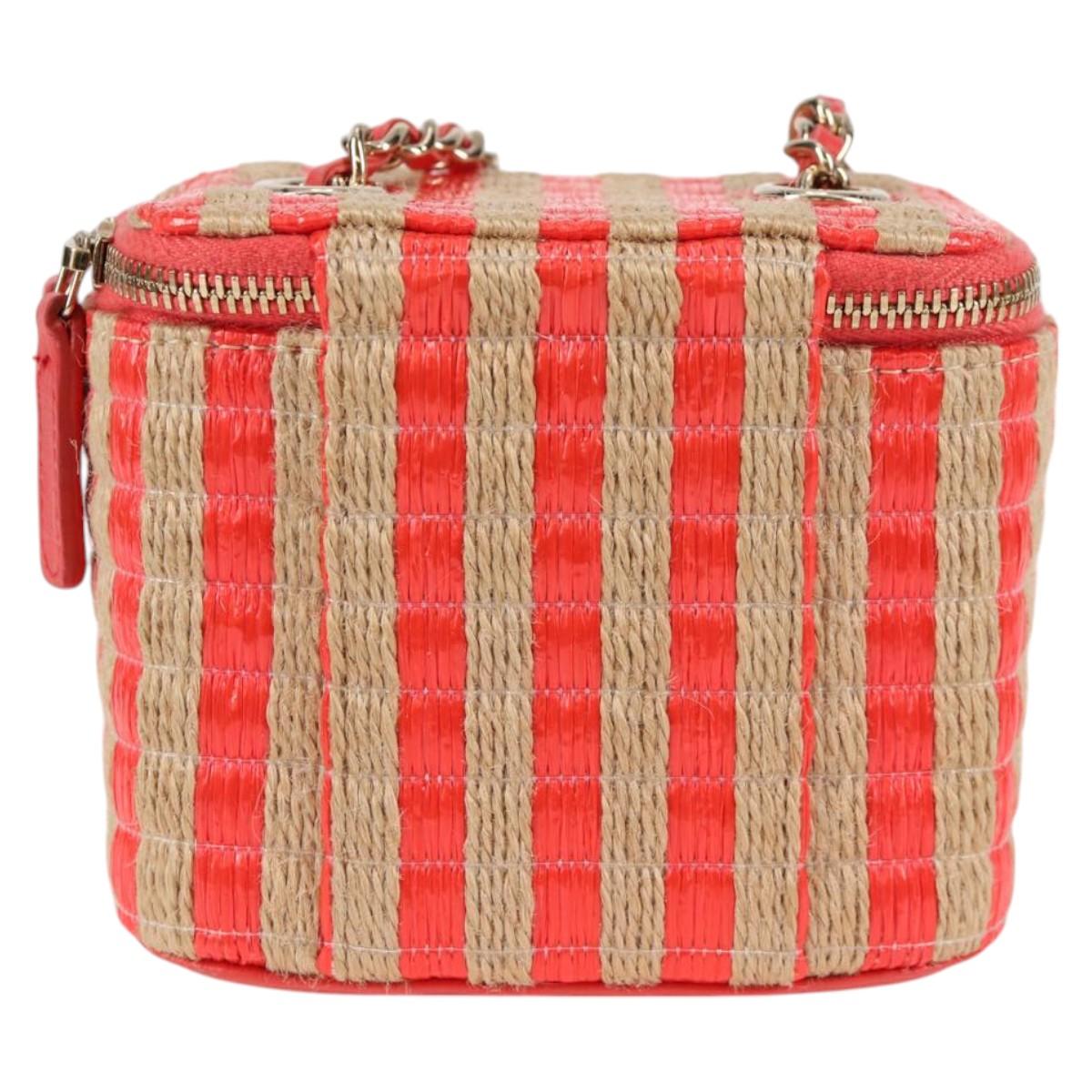 CHANEL Chain Shoulder Bag Straw Beige Gold CC Auth 120168AM