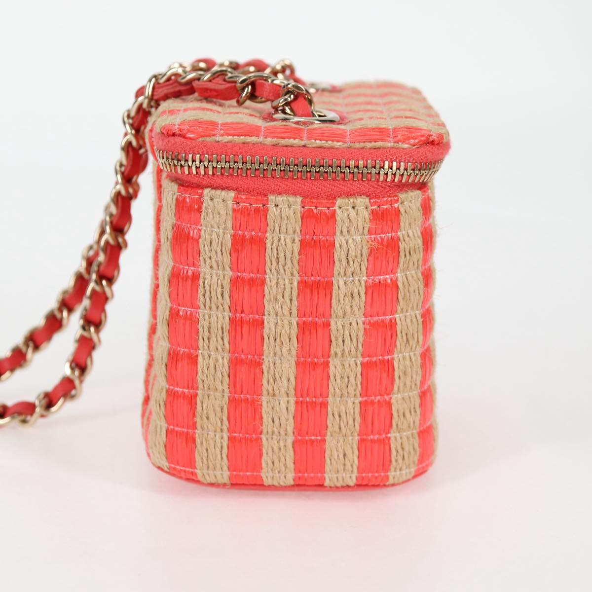 CHANEL Chain Shoulder Bag Straw Beige Gold CC Auth 120168AM