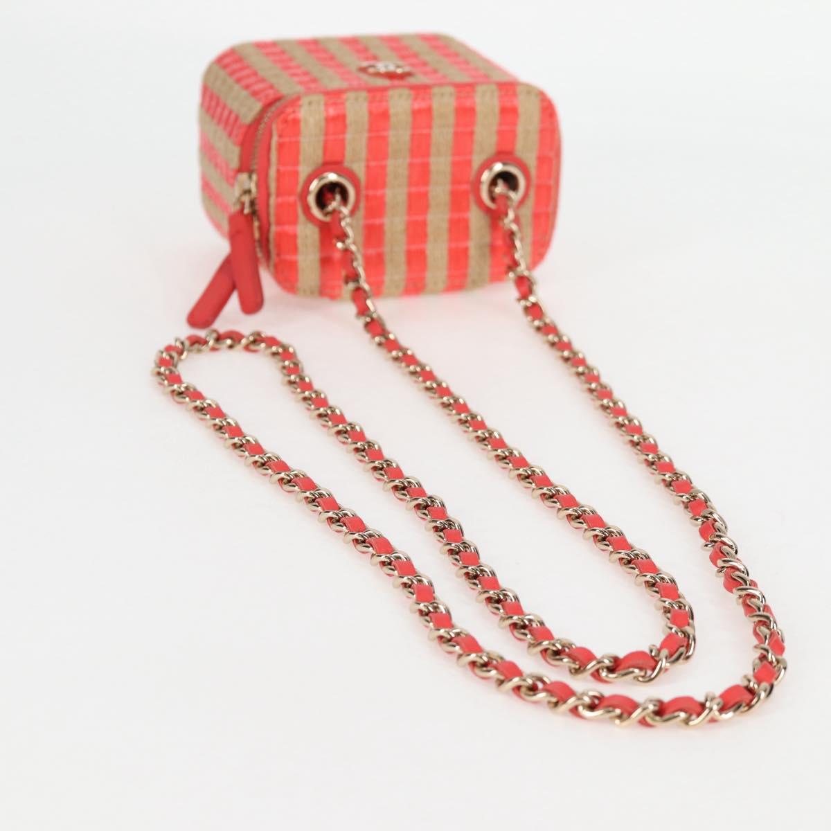CHANEL Chain Shoulder Bag Straw Beige Gold CC Auth 120168SAM
