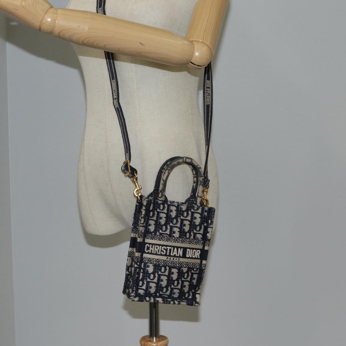 Christian Dior Trotter Canvas Vertical Book Tote Mini Bag Navy Auth 120170AM