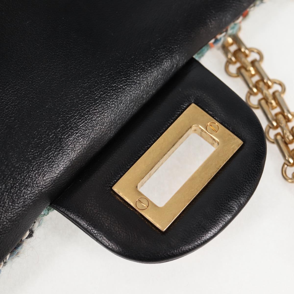CHANEL Matelasse 23 Chain Shoulder Bag Tweed Light Blue Gold CC Auth 120174SM