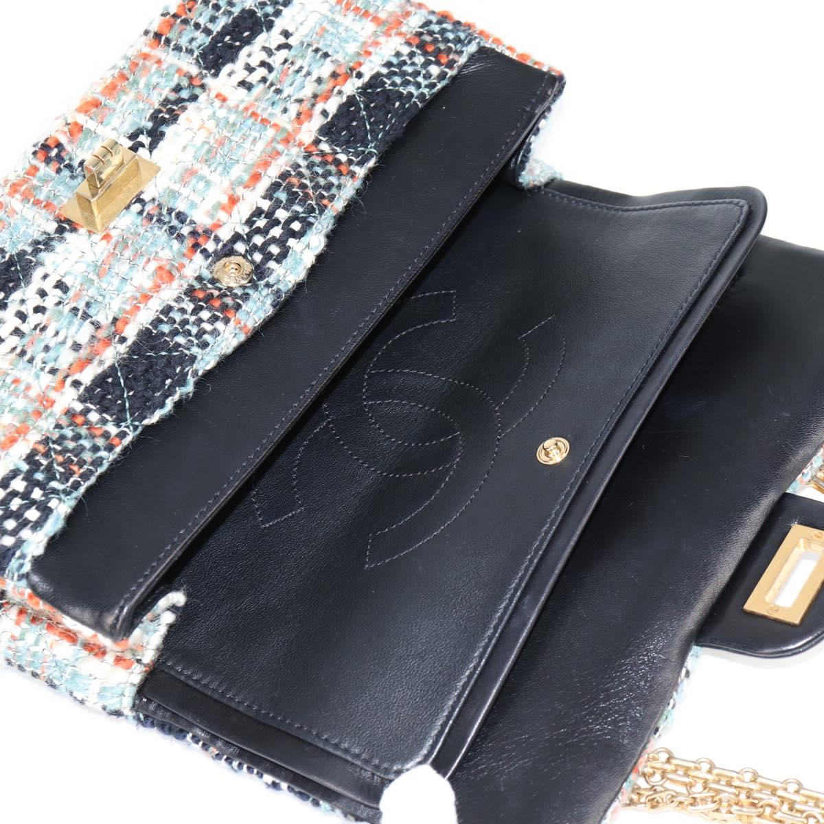 CHANEL Matelasse Chain Shoulder Bag Tweed Light Blue Gold CC Auth 120174M